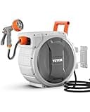 VEVOR Retractable Garden Hose Reel, 5/8 Inch x 100 ft Wall Mounted Hose Reel, Heavy Duty Garden Hose Reel with 9 Patterns Nozzle, Any Length Lock, Upgraded Slow Return System and 180°Swivel Bracket
