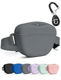 heouvo Dog Treat Pouch with Training Clicker, Upgrade Stronger Magnetic Closure to Avoid Spilling, 1.67 Cup Silicone Treat Bag Fanny Pack with Waist Belt for Pet Training Walking (Grey)