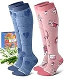 Lalapapa Bamboo Viscose Compression Socks for Women Men - 2 Pairs 15-20mmHg Knee High Graduated Compression Socks for Women Men Cute Breathable for Nurse Pregnancy Travel, Nurse Elements, S / M