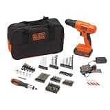 BLACK+DECKER 20V MAX* POWERCONNECT Cordless Drill Driver Kit with Drill Bit Set and Sockets, 100 pc. Tool Kit for Home, Battery and Charger Included, Orange (BDC120VA100)