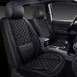 WENNFOUR Tacoma Seat Covers Full Set 2016-2023, Leather Pickup Truck Seat Covers with Lumbar Support Custom Fit for Toyota Tacoma Double/Crew Cab SR SR5 TRD Sport TRD Off Road TRD Pro(Black)