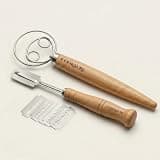 COOKSURE 2Pcs Danish Dough Whisk & Bread Lame for Sourdough Bread – Wooden Handle Dough Whisk Mixer and Bread Scoring Tool, Artisan Sourdough Baking Tools & Bread Baking Supplies