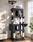 Globlazer Heavy Duty Cat Trees for Large Cats, Sturdy 72in Maine Coon Cat Tree for Large Cats 20 lbs+ Heavy Duty Cat Tower for Adult Biggest Cat with 6 Scratching Posts, Hammock, S72, Dark Gray