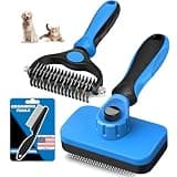 Professional 3PCS Self Cleaning Slicker Brush & Pet Grooming Rake & Flea Comb for Dogs,Cats and Horses | Double-Sided Dematting Comb & Skin Friendly Deshedding Grooming Tool | Pet Supplies (Blue)