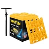 Camco FasTen RV Leveling Blocks - Features Interlocking Design for Customizable Height - Carrying Handle Twists to Secure Blocks for RV Storage - 8.5” x 8.5” x 1”, Yellow, 10-Pack (21022)