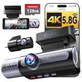 4K Dash Cam Front and Rear, Full HD 3 Channel Dashcam, Free 128GB Memory Card, Built-in 5.8GHz WiFi Built-in GPS, Collision Sensor, Night Vision, 3.16" IPS, 24H Parking Mode（Black）