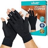 Vive Copper Infused Fingerless Arthritis Compression Gloves (Pair) - Relief for Men, Women, Rheumatoid, Swelling, Carpal Tunnel, Tendonitis, Edema, Hand & Finger Pain - Comfortable Non-Slip (Medium)