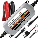 MOTOPOWER MP00205B 12V 1000mA Automatic Battery Charger, Battery Maintainer, Trickle Charger, and Battery Desulfator with Timer Protection - Grey