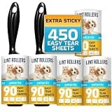 Lint Rollers for Pet Hair, White, Sticky Remover for Couch, Clothes, Furniture and Carpet, Dog and Cat Fur Remover, Animal Fuzz, 5 Large Sticky Rollers