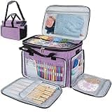 PAVILIA Knitting Bag Yarn Storage Tote - Crochet Organizer Bag, Yarn Storage Holder with Dividers for Knitting Accessories, Yarn Skiens, Needles, Hooks, Unfinished Project (Heather Gray)