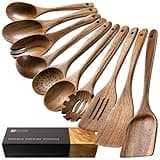 Hefild Wooden Spoons for Cooking, Nonstick Cooking Utensil Set with 10 Piece Acacia Wooden Spatulas and Spoons for Cooking, Terrific for Everyday Kitchen Tasks