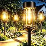 Amzarp 8 Pack Solar Garden Lights, Bright LED Solar Pathway Lights Outdoor IP65 Waterproof Rugged Shatterproof Auto On/Off for Landscape Garden Yard Walkway Driveway Lawn Lighting (3000K Warm White)