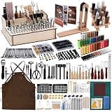 628Pcs Leather Working Tooling Set for Beginners, Starter Working and Tool Supplies with Leather Pony, Tooling Box, Stamping Punching Tools, Sewing Thread, Rivets Kit for DIY Crafts