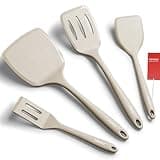 Silicone Spatula Set, 600°F Heat Resistant Silicone Spatula Turner Flipper for Cooking, Non Stick and Non Scratch Kitchen Utensils for Eggs & Pancakes, 4 Pack,Khaki