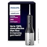 Philips Sonicare Cordless Power Flosser 3000 - Water Flosser with Innovative Quad Stream Technology, Oral Irrigator with 2 Flossing Modes and 3 Pressure Levels, IPX7 Waterproof, Black, HX3826/23