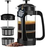 ESPRO Light P3 French Press Coffee Maker – Patented Double Micro-Filter for Grit-Free Brew, Heat Resistant thicker Borosilicate Glass Coffee press – (Black, 32 oz)