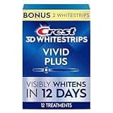 Crest 3D Whitestrips Vivid Plus, Teeth Whitening Strip Kit, 10 Treatments + 2 Bonus Treatments (Each with 1 Upper/1 Lower Strip), 24 Strips, 8 Levels Whiter, Teeth Whitening Kit