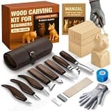 Wood Carving Kit for Beginners - Gift Ready Complete Tools Set | Whittling Kit with 8 Wood Carving Knives, Spoon Carving Tools, Wood Blocks, Gloves, Roll Bag and Sharpening Strop