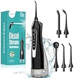 COSLUS Water Dental Flosser Teeth Pick C20: ADA Accepted, Portable Cordless Oral Irrigator 300ML Rechargeable Travel Irrigation Cleaner IPX7 Waterproof Electric Flossing Machine for Teeth, Black
